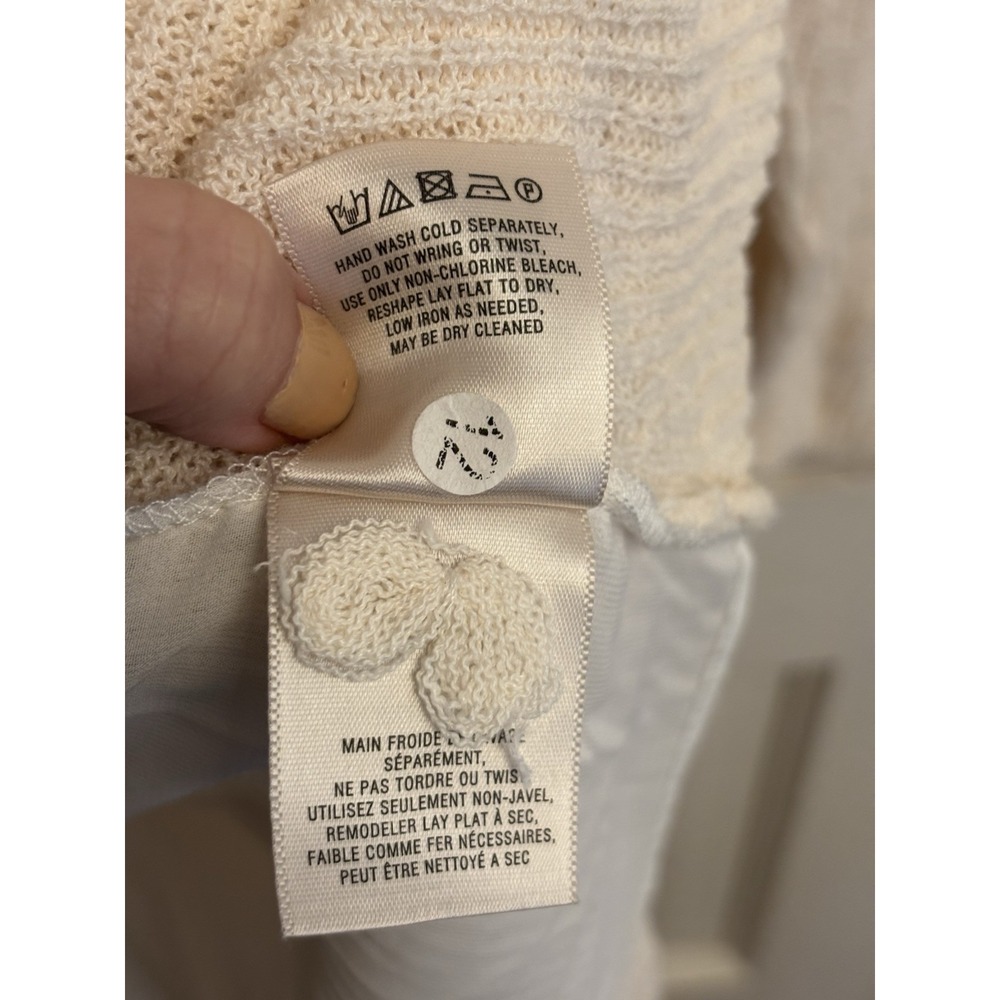 Anthropologie Moth Women's Split Back Cream Knit Sheer Sweater 3/4 Sleeve Small - Picture 7 of 7